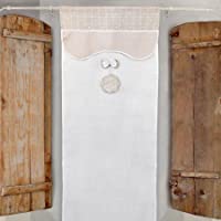 Visillo para Ventana- Cortina Corta de Ventana Romántico Rústico Shabby Chic - Lunares-Corazones - 60x150 - Blanco-Beige…
